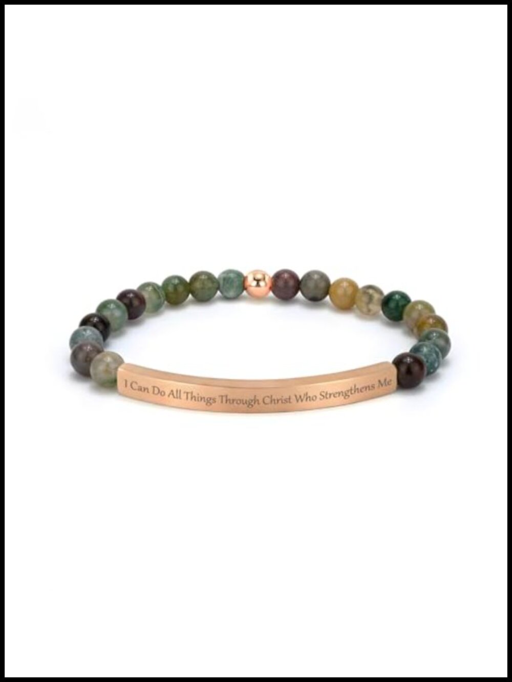 Christian Inspirational Bracelet, Natural Indian Agate, Stretch Bible Verse